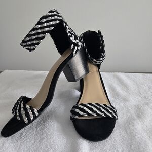 Black and White Women's Heeled Sandals